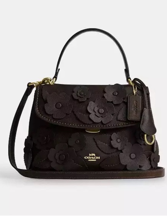 Coach Handbags - Coach Dark Brown Floral Appliqué Satchel